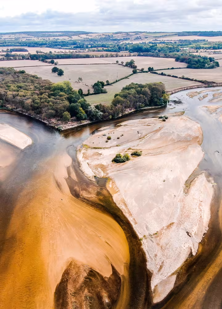 Le bec d'Allier vue du ciel : confluence avec la Loire