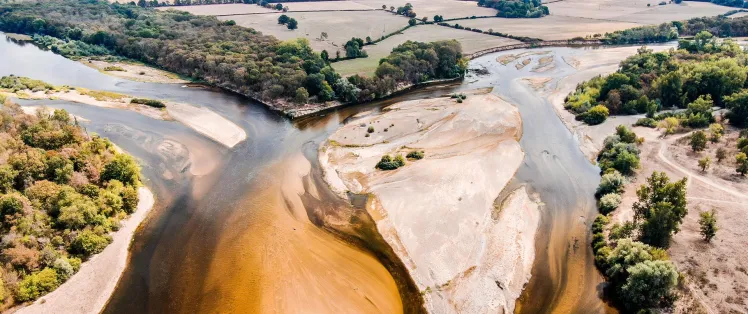 Le bec d'Allier vue du ciel : confluence avec la Loire