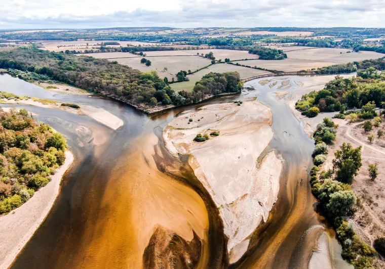 Le bec d'Allier vue du ciel : confluence avec la Loire